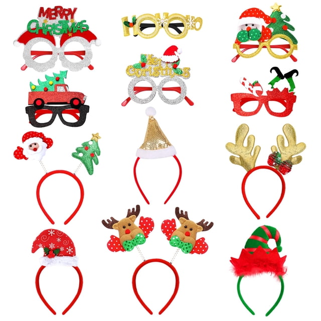 Set de diademas y anteojos navideños KatChon, paquete de 12