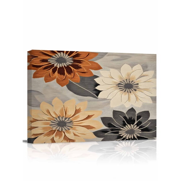 Burnt Orange Grey Black Flower Wall Art for Living Room,Canvas Picture Wall Decor for Bathroom Bedroom,Spring Floral Botanical Painting Artwork for Office Kitchen Hallway Dining Room Decor 24"x32"