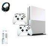 Pre-Owned Microsoft Xbox One S 500GB with 2 Controller, 4K Ultra HD White with BOLT AXTION Cleaning Kit Headset Bundle (Refurbished: Like New)