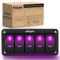 Nilight 5 Gang Rocker Switch Panel with Purple LED Light 5 Pin On Off Pre-Wired Aluminum Toggle Switches Waterproof for 12V/24V Cars Marine Boats ATVs Trailers RV Trucks