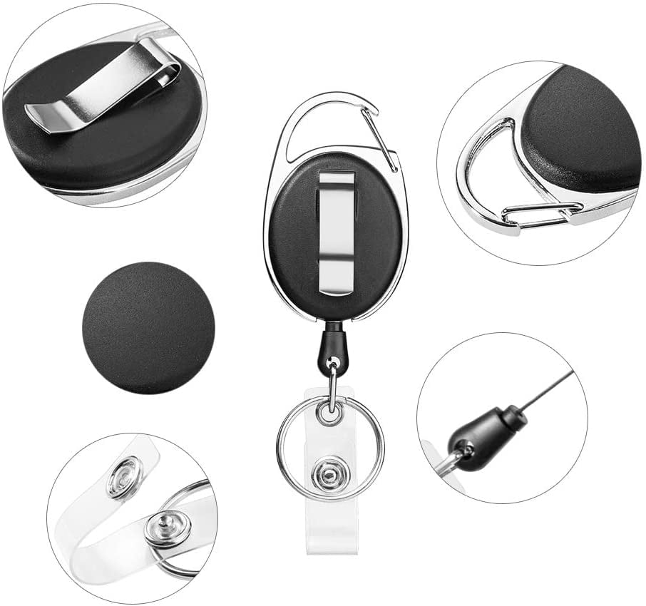 2 Pack ID Badge Holder,Badge Holder Retractable Clip with Carabiner Reel Clip and Key Ring for Men and Women