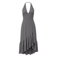 thumbnail image 4 of QUNYINEY Midi Casual Dresses for Women Halter Sleeveless A Line Sundress Ruffle Solid Loose Fit V Neck Summer Dresses, 4 of 6