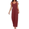 thumbnail image 3 of Pounoo Women's Jumpsuits Sleeveless Tie Shoulder Bow Detail Solid Color Casual Loose Wide Leg with Pockets Lightweight Comfortable Rompers Gift, 3 of 6