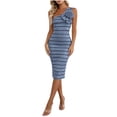 thumbnail image 2 of Asgosdo Women Dresses Sleeveless One Shoulder Flower Bodycon Striped Formal Wedding Cocktail Party Midi Dress, 2 of 5