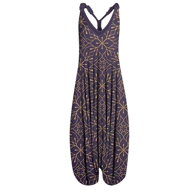 Mono sin mangas con cuello en V sin espalda con estampado Vintage informal Sexy a la moda para mujer Pompotops ulkah941109