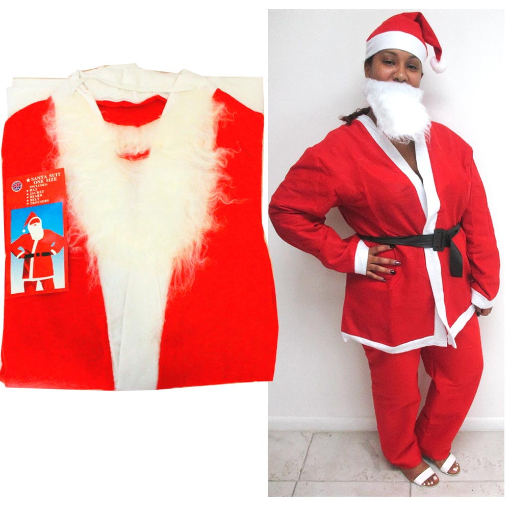 5Pc//Set Costume Christmas Adult Santa Claus Cloth Suit Outfit Pant Hat Coat Belt