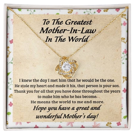 Mother-In-Law, All That You Have Done, Love Knot Beautiful Necklace, Message Card and Box, White Love Knot Necklace