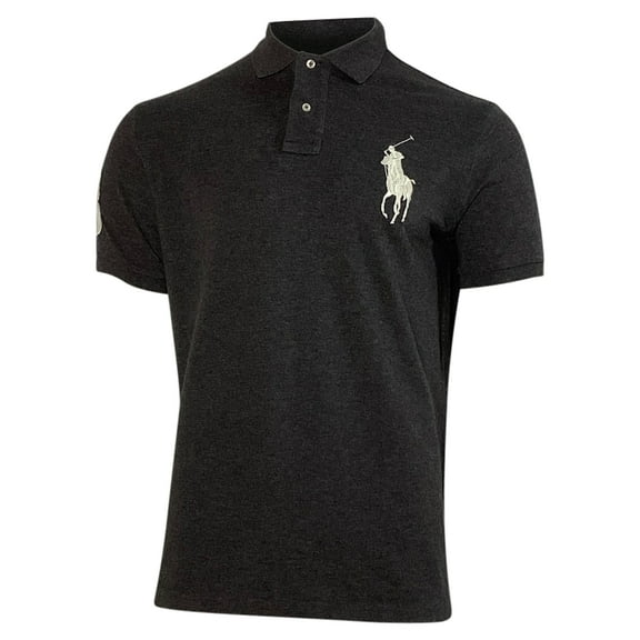 Polo Ralph Lauren Big Pony Custom Slim Fit Mesh Polo Shirt in Grey Cotton