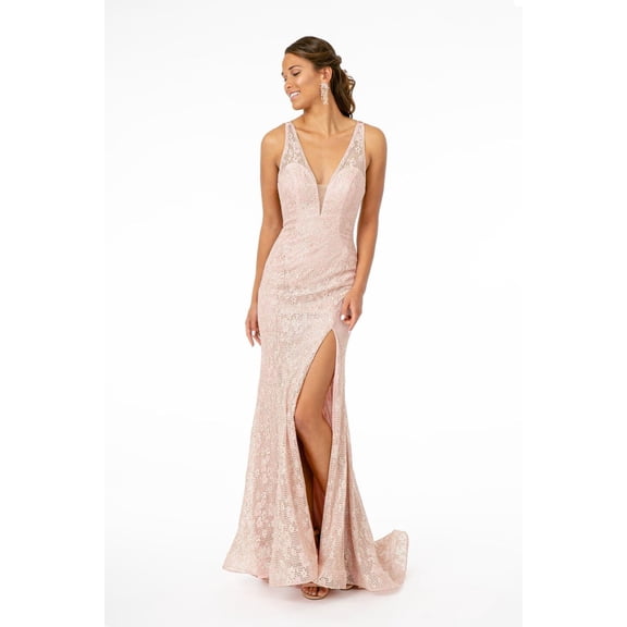 Women's Elizabeth K Glitter Formal Gown Gl2898 Rose Pinkgold Size XS