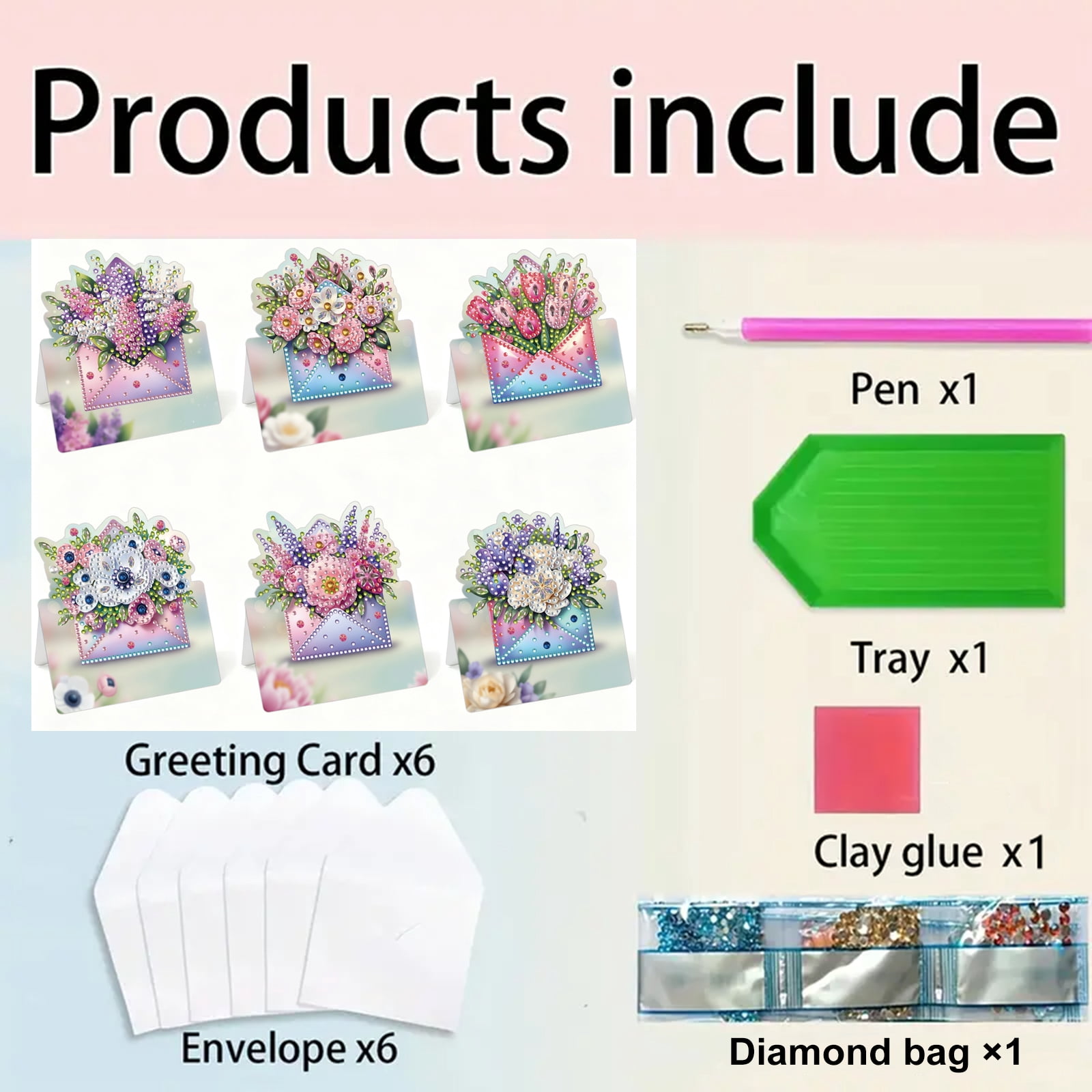 FLOPESN 6Pcs DIY Diamond Art Greeting Cards Set, Spring Flower 3D Folding Thank You Card For Birthday Holiday Blessing Gift(included envelopes)