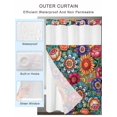 thumbnail image 4 of No Hook Shower Curtain with Snap-in Liner, Boho Teal Flower Waterproof Fabric Bathroom Curtains, Spring Bohemia Chic Red Yellow Floral Bath Curtains & Mesh Top Window 72"x78" Long, 4 of 9