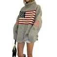 thumbnail image 2 of Women's Flag Pattern Long Sleeve Round Neck Sweater Casual Loose Pullover Sweater Gray M, 2 of 9
