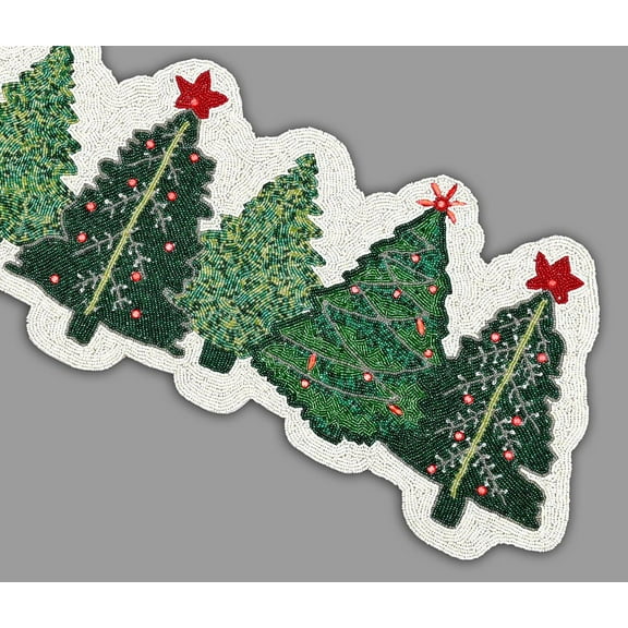 Christmas Tree Design Beaded Table Runner, Handmade Beaded Table Topper, Designer Tableware 13X36 Inches