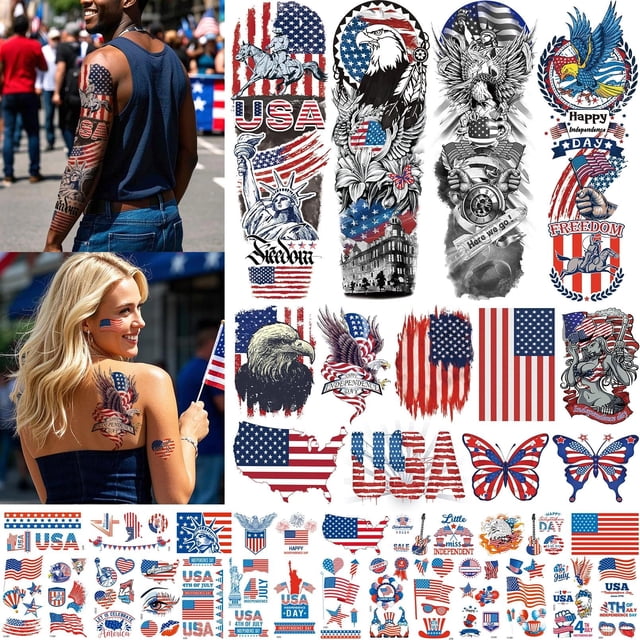 Tatuajes temporales Aresvns con la bandera del Día de la Independencia de EE. UU. x32