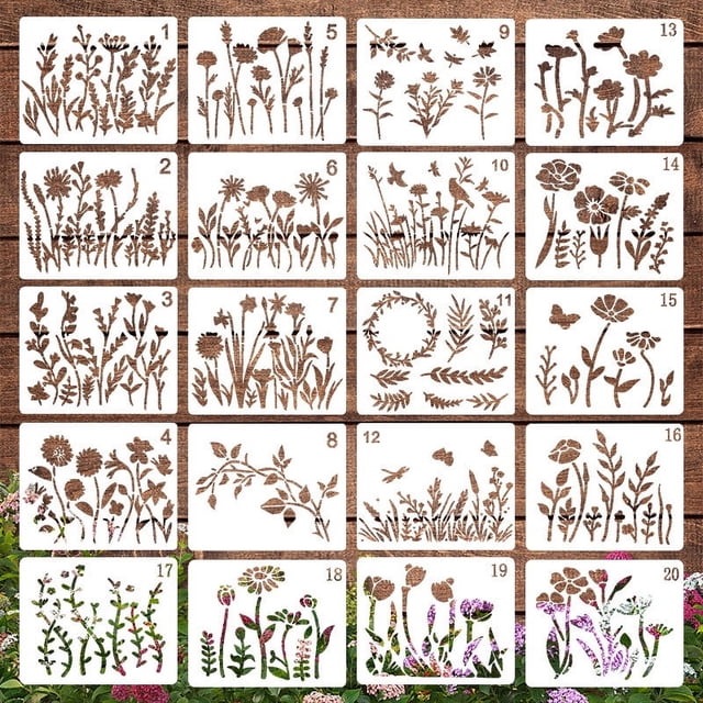 Xihbxyly Plantillas para Vallas de Jardín, con Motivos Florales de Rosas, Girasoles y Peonías, Reutilizables para Pintar Paredes de Madera, Decoración Del Hogar, Herramienta Versátil para Manualidade