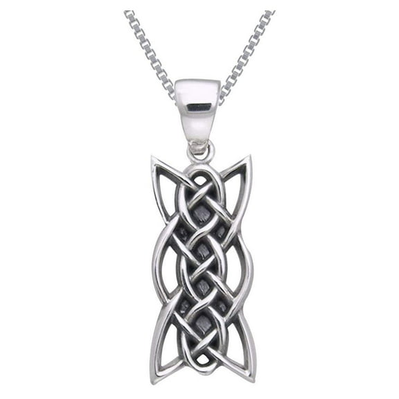Jewelry Trends Sterling Silver Celtic Knotwork Linear Pendant on 18 Inch Box Chain Necklace