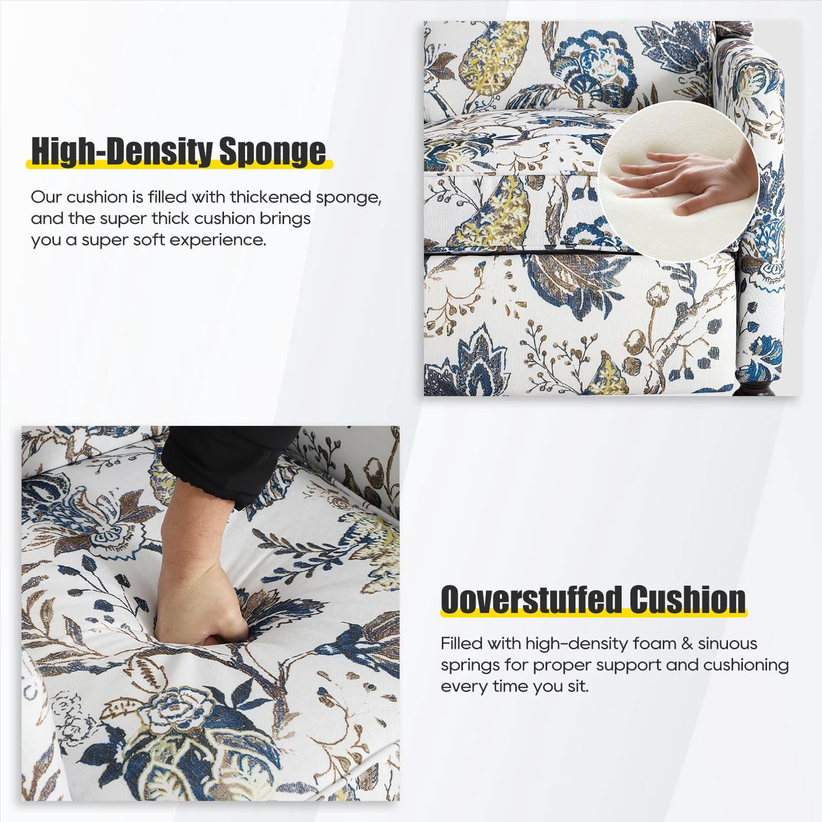 Upholstered Wingback Recliner Chair - Traditional Push Back Recliner - Fabric Floral Recliner Chair