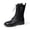Black Boots, variant on hopeusnice Round Toe Lace Up Buckle Chunky Heel Mid Calf Boots Women Leather Boots for Street Style Black 35