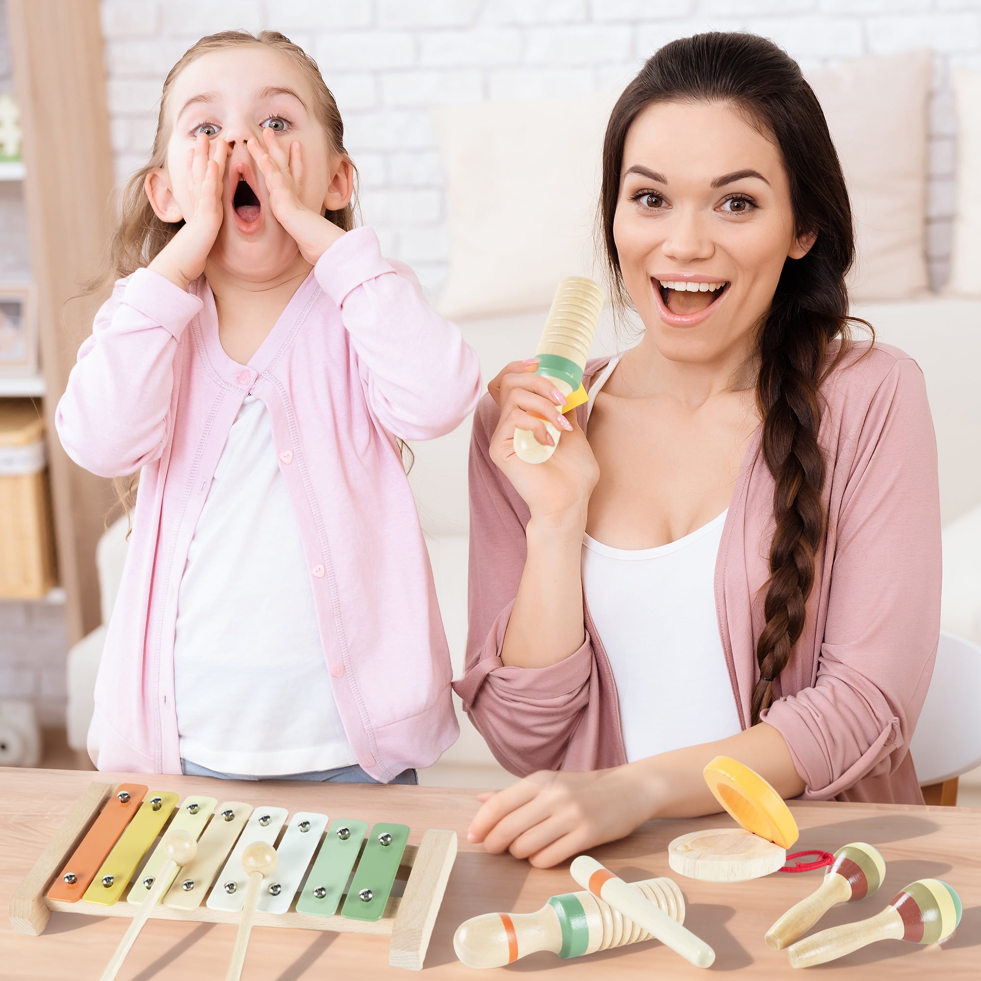 JBeeCtrl Toddler Musical Instruments Set Wooden Montessori Toys for Toddlers 1-3 Year Old Girls Boys Neutral Colors Percussion Instruments Set for Kids Preschool Educational Birthday Gifts