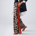 thumbnail image 6 of Women's Casual Pants Drawstring Leopard Print Color Block Side Striped Straight Leg Wide Leg Loose Pants Brown S, 6 of 9