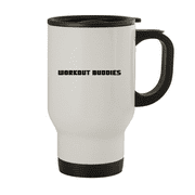 Workout Buddies - 14oz Stainless Steel Travel Mug, White