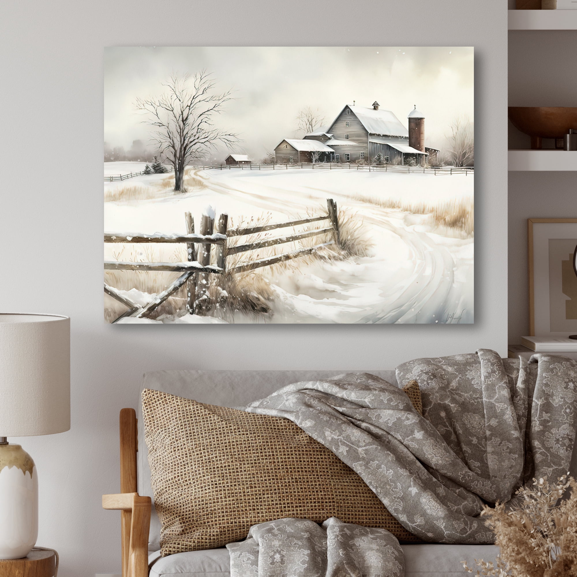 Designart Ohio Farm In Winter Canvas Wall Art