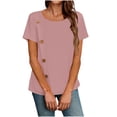 thumbnail image 3 of Womens Cotton Linen Summer Tops, Short Sleeve Shirts for Women Casual Lightweight Loose Fit Crewneck T-Shirts with Buttons, 3 of 6