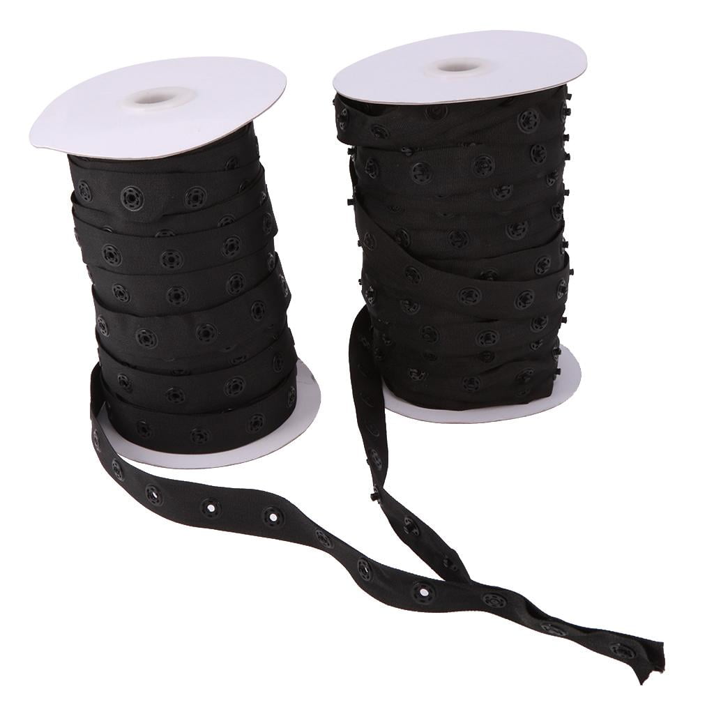 2 Spools Black Sewing Snap Tape Band Resin Snap Buttons Zipper Fastener Replacement 8mm Width for Sewing diy 50 Yards/Roll