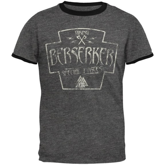 Berserker Viking Special Forces Retro Vintage Mens Ringer T Shirt Dark Heather-Black 2XL