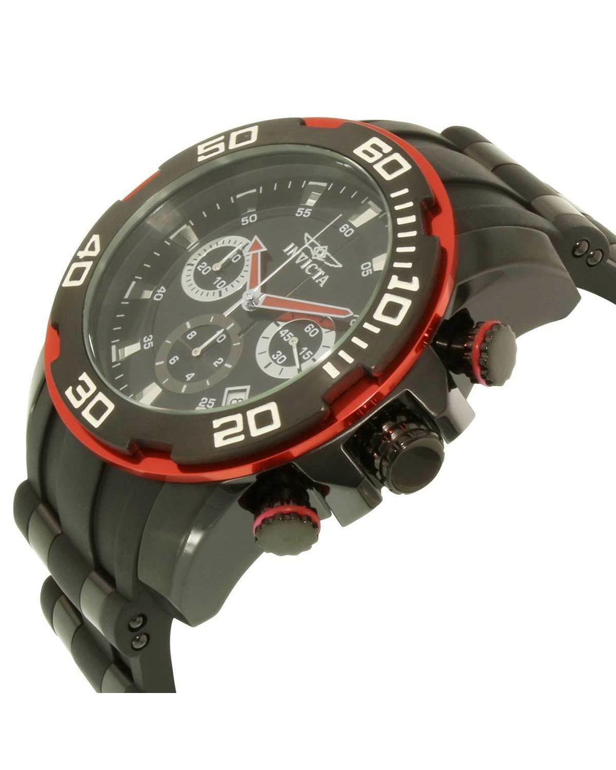 Invicta Men's 22310 Pro Diver Chronograph Black Accented Red Bezel Black Dial Watch
