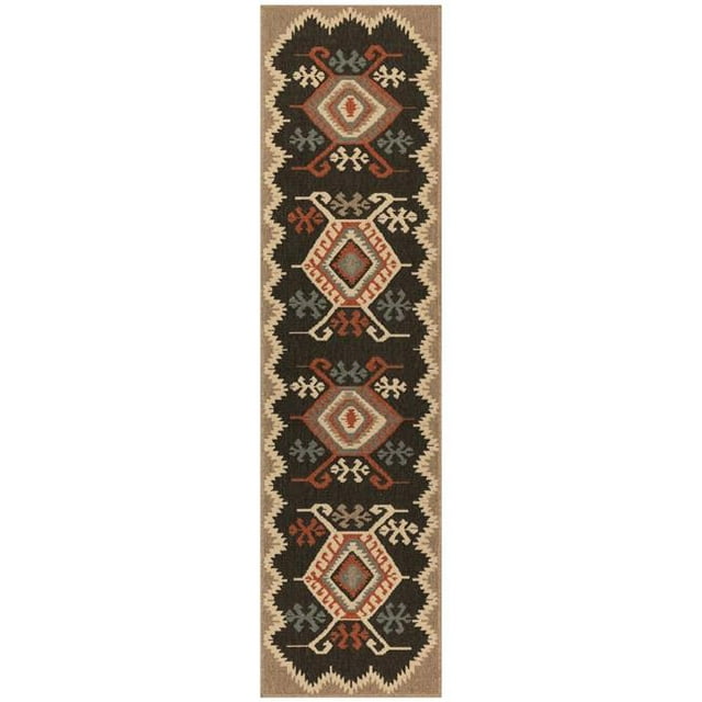 Trans-Ocean Imports RVIR8764548 23 Po x 7 Pi 6 Po Liora Manne Riviera Kilim Indoor & Outdoor Wilton Tapis de Course Tissé - Noir