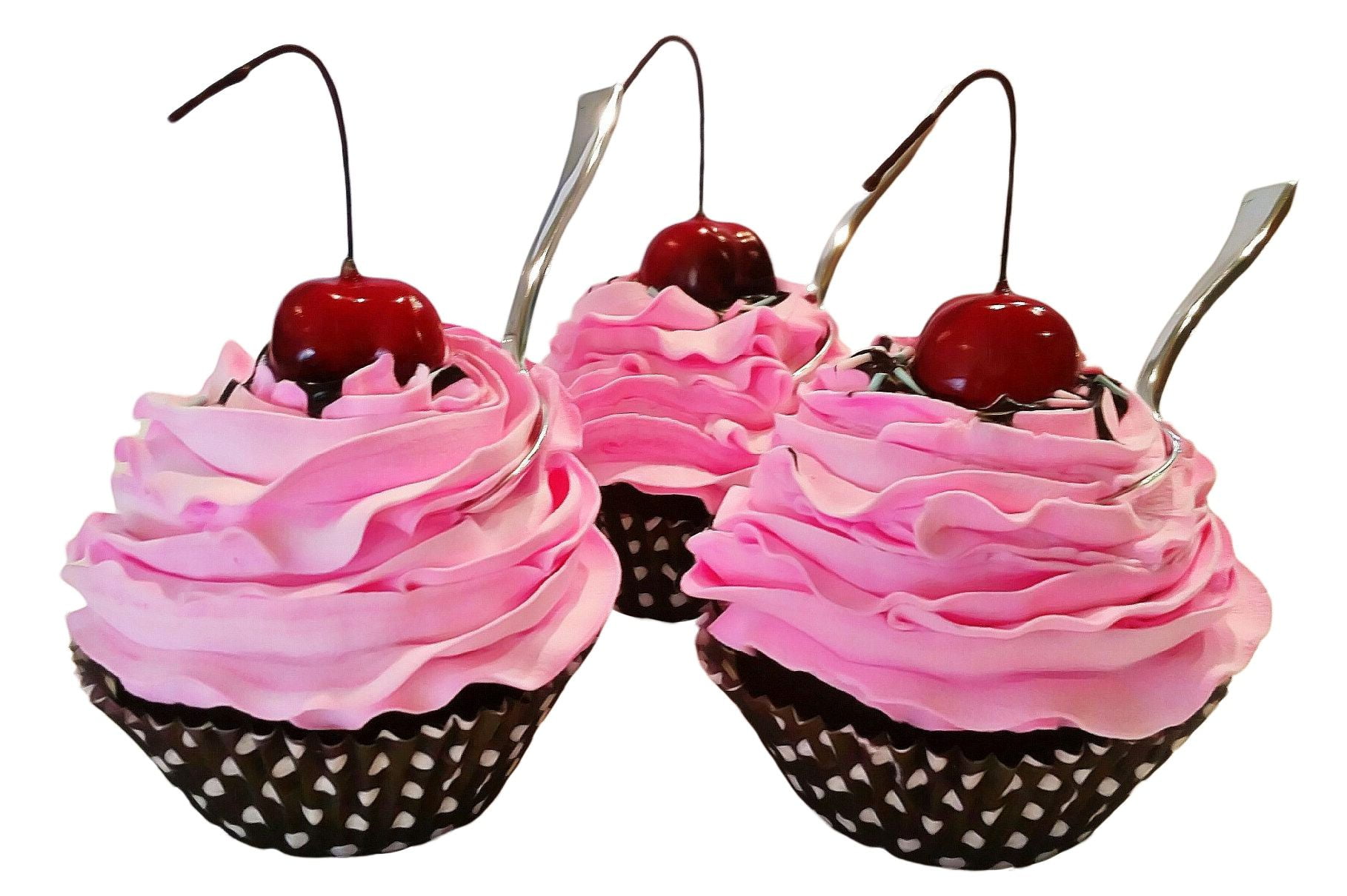 Vintage Shabby Peach Fake Cupcakes Set of 3 w/  Pearls Decoration Dezicakes 