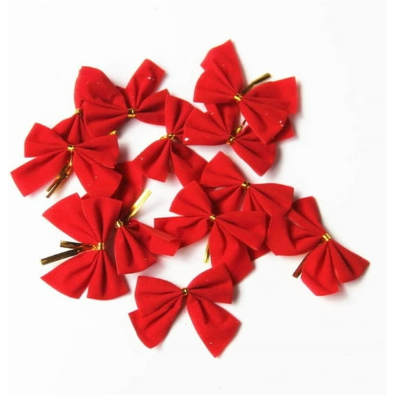Happon 12 Pcs Mini Christmas Tree Bows 5 cm Ribbon Bows Ornaments for Christmas Tree Hanging Decoration (Red)