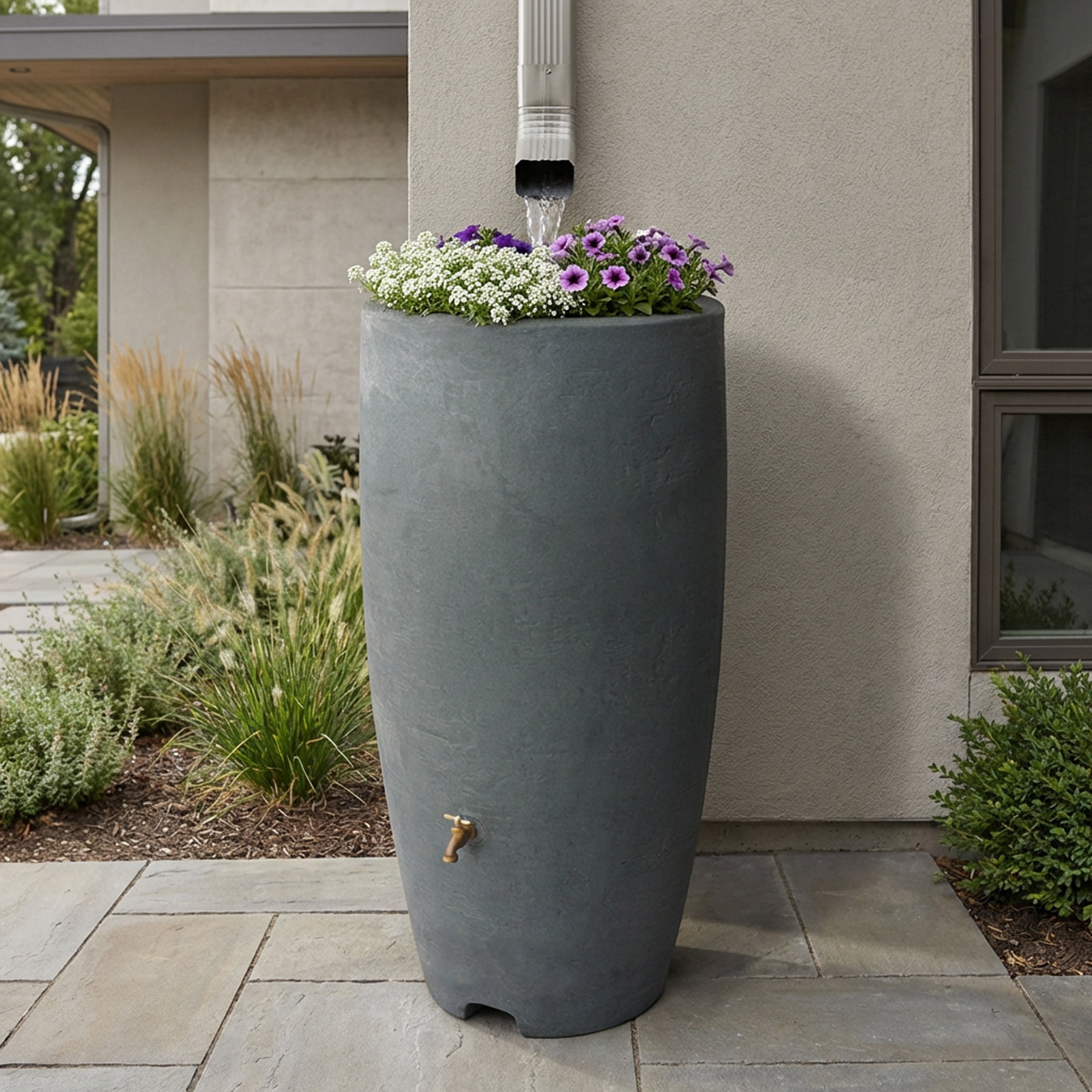 Algreen Athena Rain Barrel, 80 Gallon, Charcoal Resin