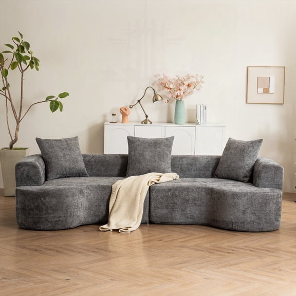 Modern Style Corduroy 3-Person Sofa 220×80×75cm with Extra-Large Seat and Sponge Support