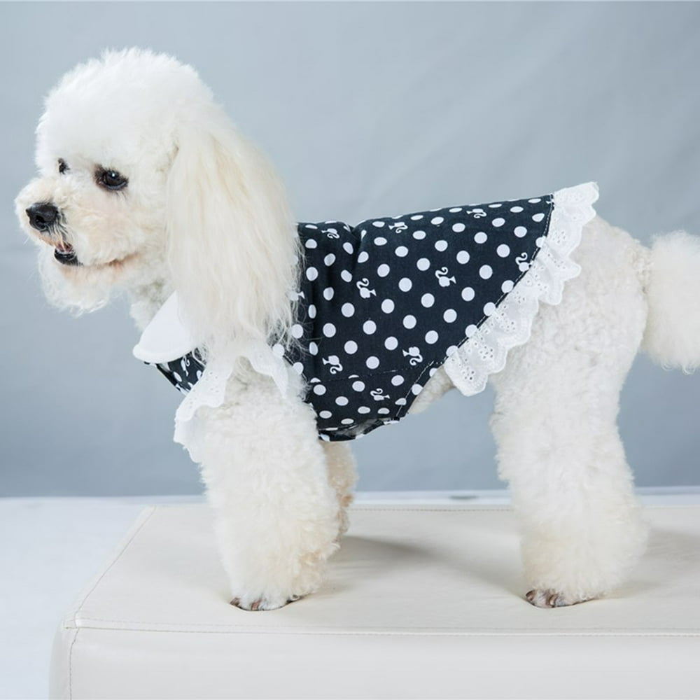 SPRING PARK Dog Dress Turn Down Collar Ruffled Hem Dog Dresses for