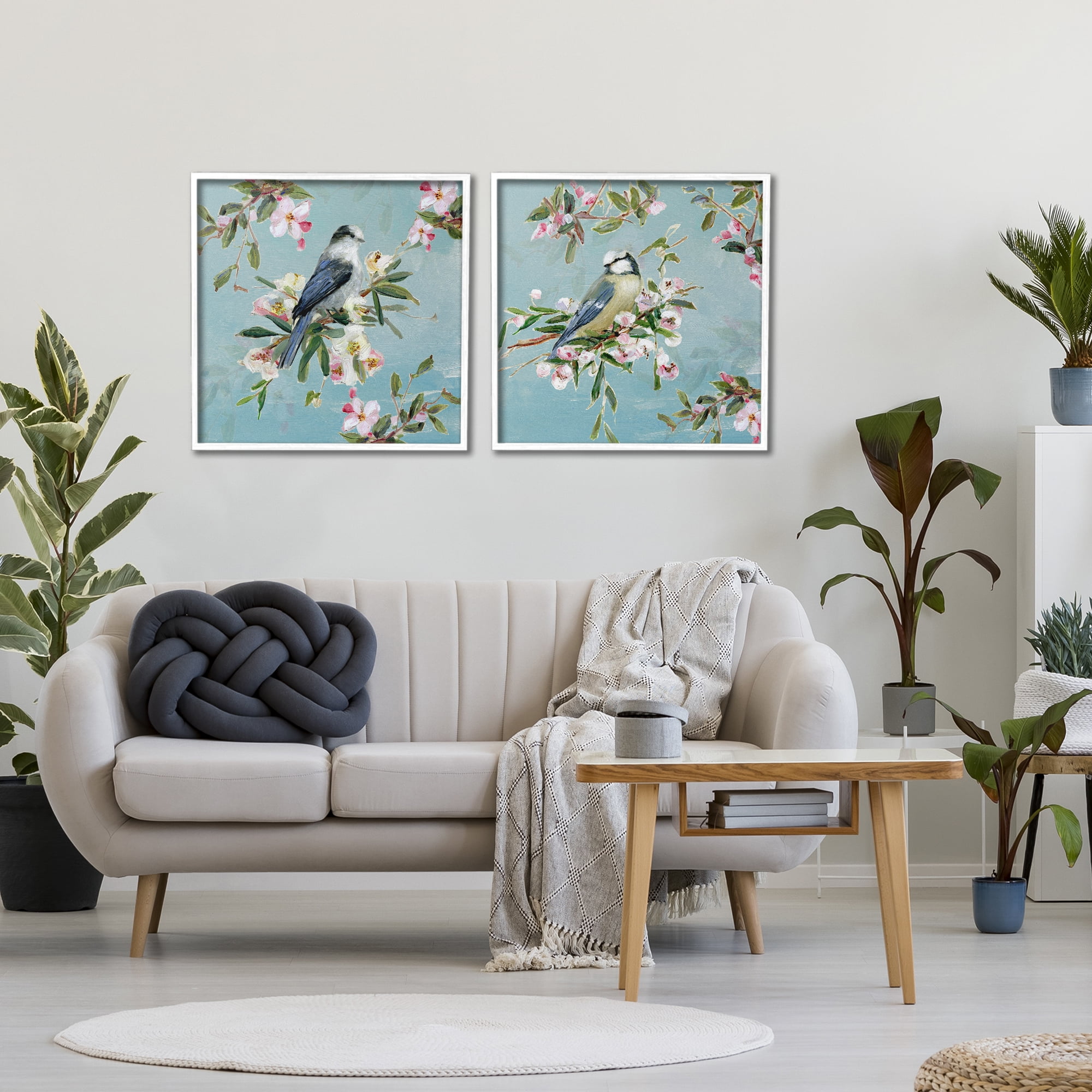 Stupell Industries Songbirds Among Spring Blossoms 2 Piece White Framed Giclee Art Set, design by Sally Swatland