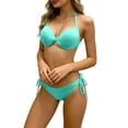 thumbnail image 4 of QURATI Swimwear Neck Tie Front Bikini Set: Adjustable Side Tie Bottoms Flattering Two Piece Swimwear Green M, 4 of 8