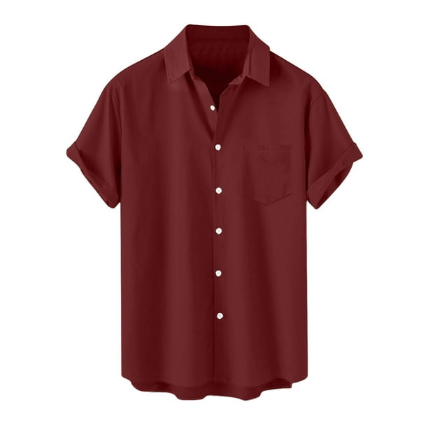 Mens Manga Corta Botón Abajo Camisas, Cuello de Vuelta Impresa Blusa, Top de Verano de la Moda Casual