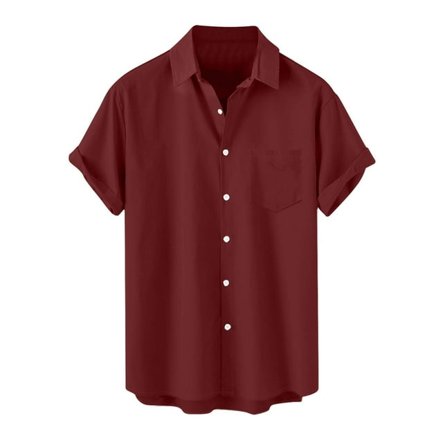 YanHoo Button Down Shirts for Men Short Sleeve Button Up Beach Shirts Solid Casual Summer T-Shirts