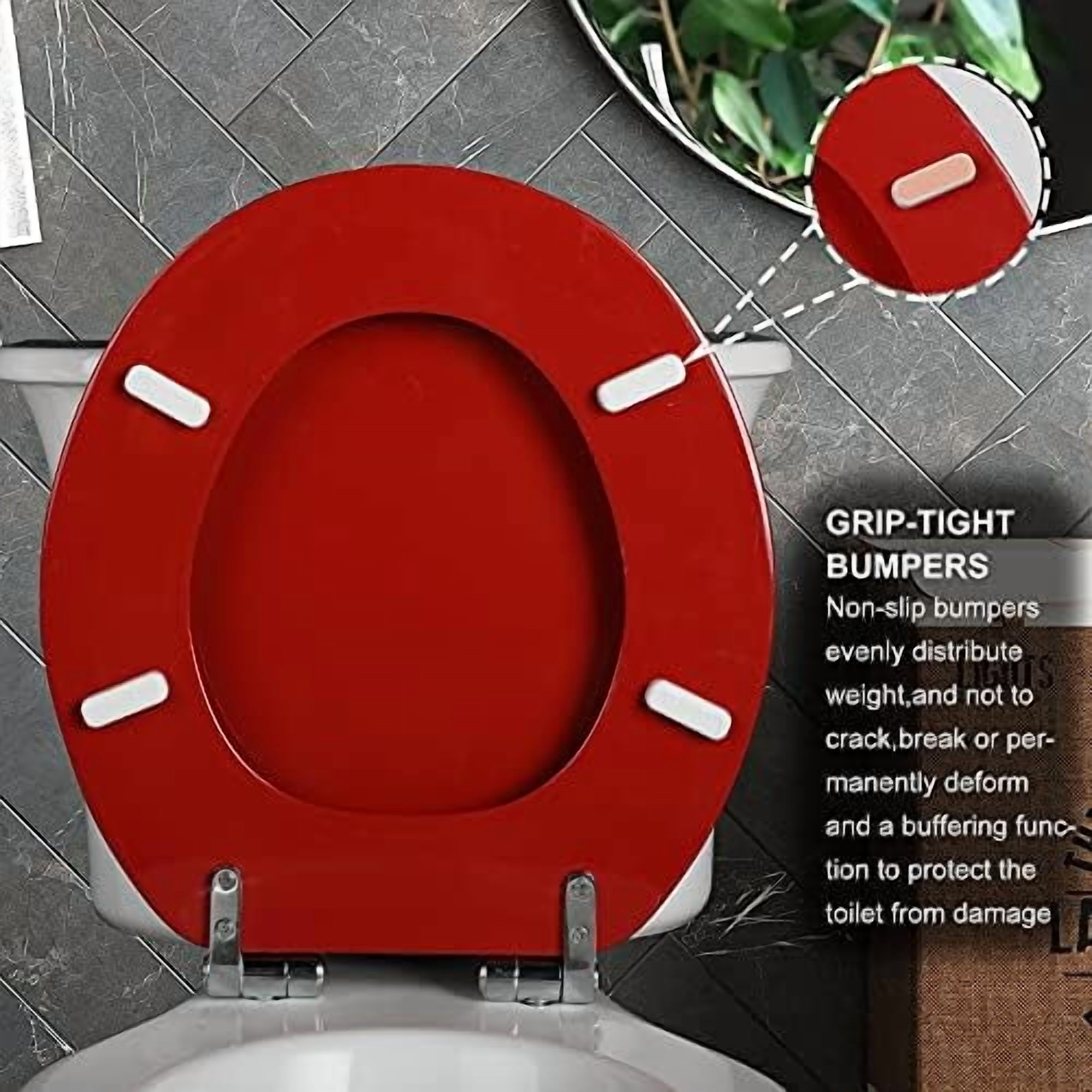 Red Round Toilet Seat Natural Wood Toilet Seat with Zinc Alloy Hinges, Easy to Install also Easy to Clean, Scratch Resistant Toilet Seat by  (Round, Red)