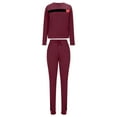 thumbnail image 4 of Gmluru Women's 2 Piece Set Solid Color Splicing Sports Set Plus Size Lounge Sets Winter Wine L, 4 of 5