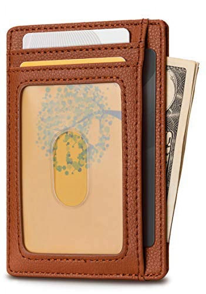 Buffway Slim Minimalist Front Pocket RFID Blocking Leather Wallets for Men Women - Lichee Light Brown - image 2 of 4