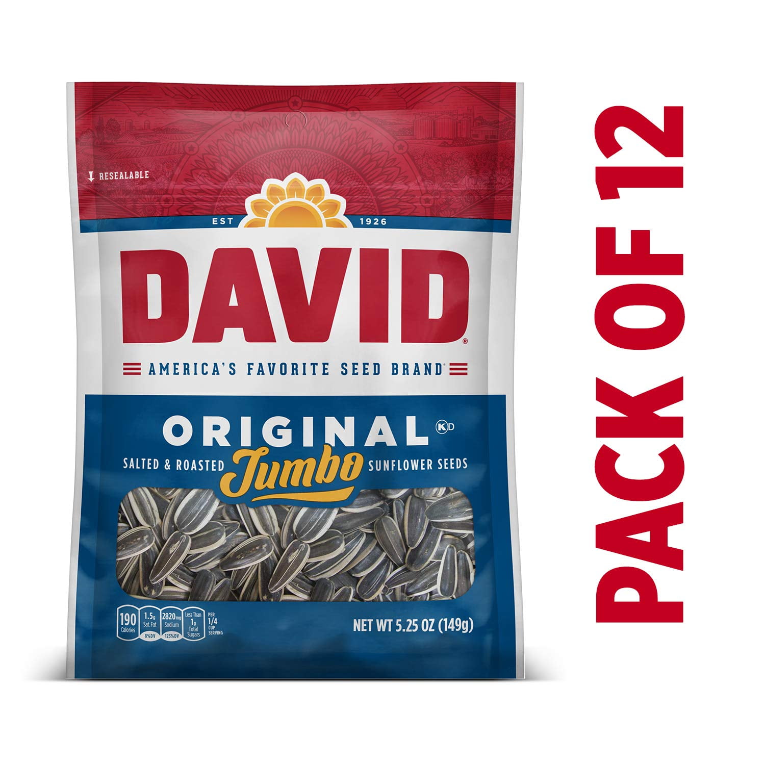 DAVID Roasted and Salted Original Jumbo Sunflower Seeds, Keto Friendly
