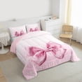 thumbnail image 3 of Manfei Pink Bling Bow Knot Queen Comforter Set 3 Pieces for Girls, Princess Glitter Ribbon Bedding Sets, Sparkle Stars Bedding Comforter Set, Lightweight Room Decor, 3 of 8