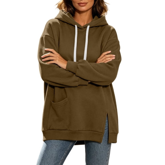 Yutgune Cute Hoodies Oversized Hoodie Women Side Split Pocket Long Sleeve Hooded Sweatshirt Women