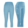 thumbnail image 5 of Oksale Tummy Control Capri Leggings for Women Plus Size Stretch High Waisted Yoga Pants Butt Lifting with Pocket Solid Color Fitness Capris Blue S, 5 of 11