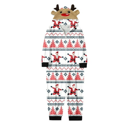 

Family Photo Outfits Christmas Tree And Santa Print Soft Long Sleeve Hoodie Jumpsuits Romper Sleeper Holiday Family Gathering Casual Pajamas Set Red 6Y