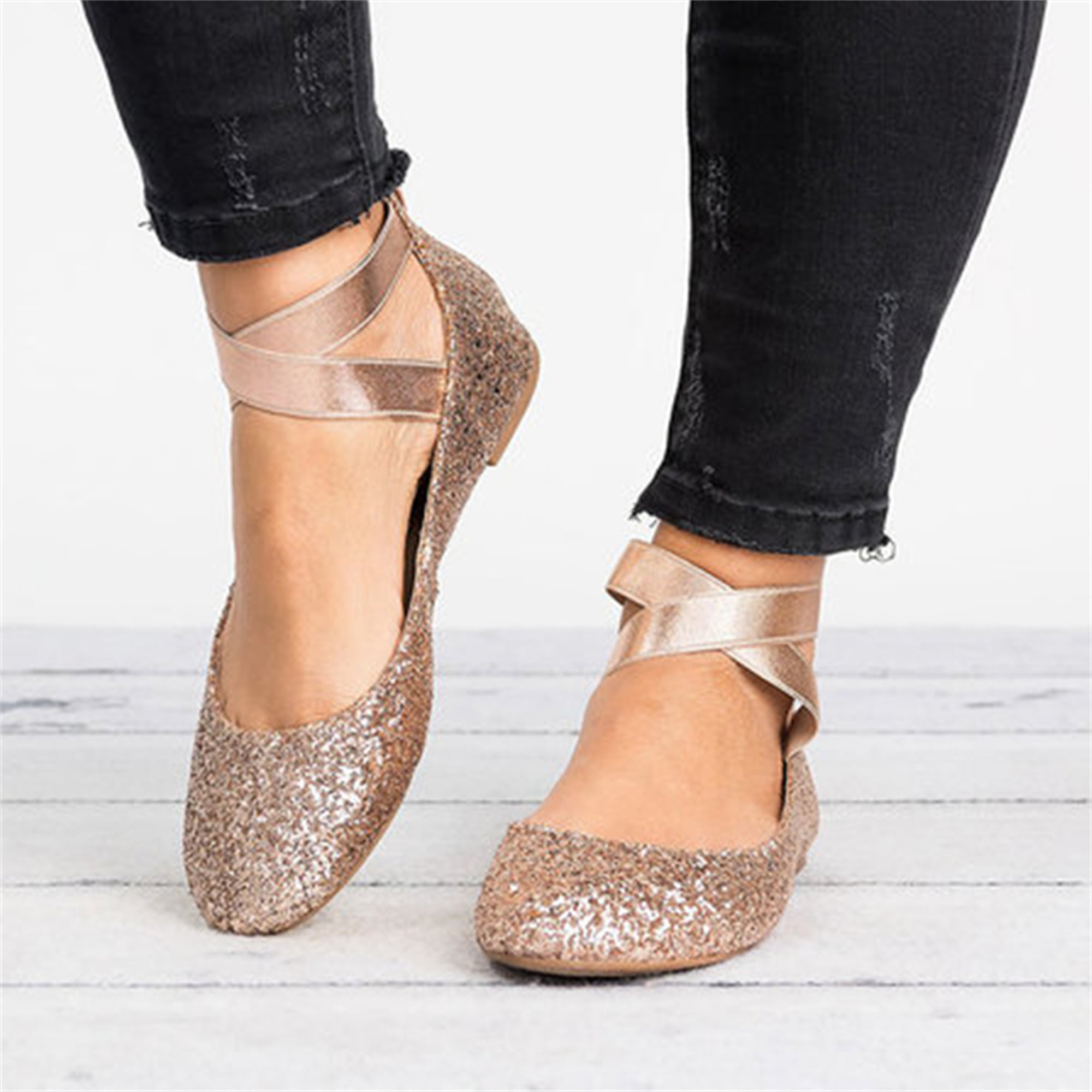 Ægte Bør billig Pfysire Women Ankle Strap Ballet Pumps Slip-On Pointed Toe Flat Shoes Gold  US 6.5 - Walmart.com