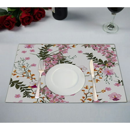 

ECZJNT Beautiful blooming Floral pattern Placemat Table Mat Cup Mat 12x18 inch Set of 2